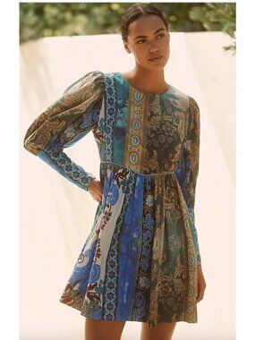 Anthropologie Ro's Garden Jewell Long-Sleeve Mini Dress Size Small